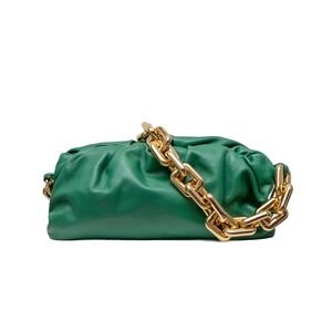 $3600 Bottega Veneta Green Leather Chain Pouch Gold Hardware  Authentic